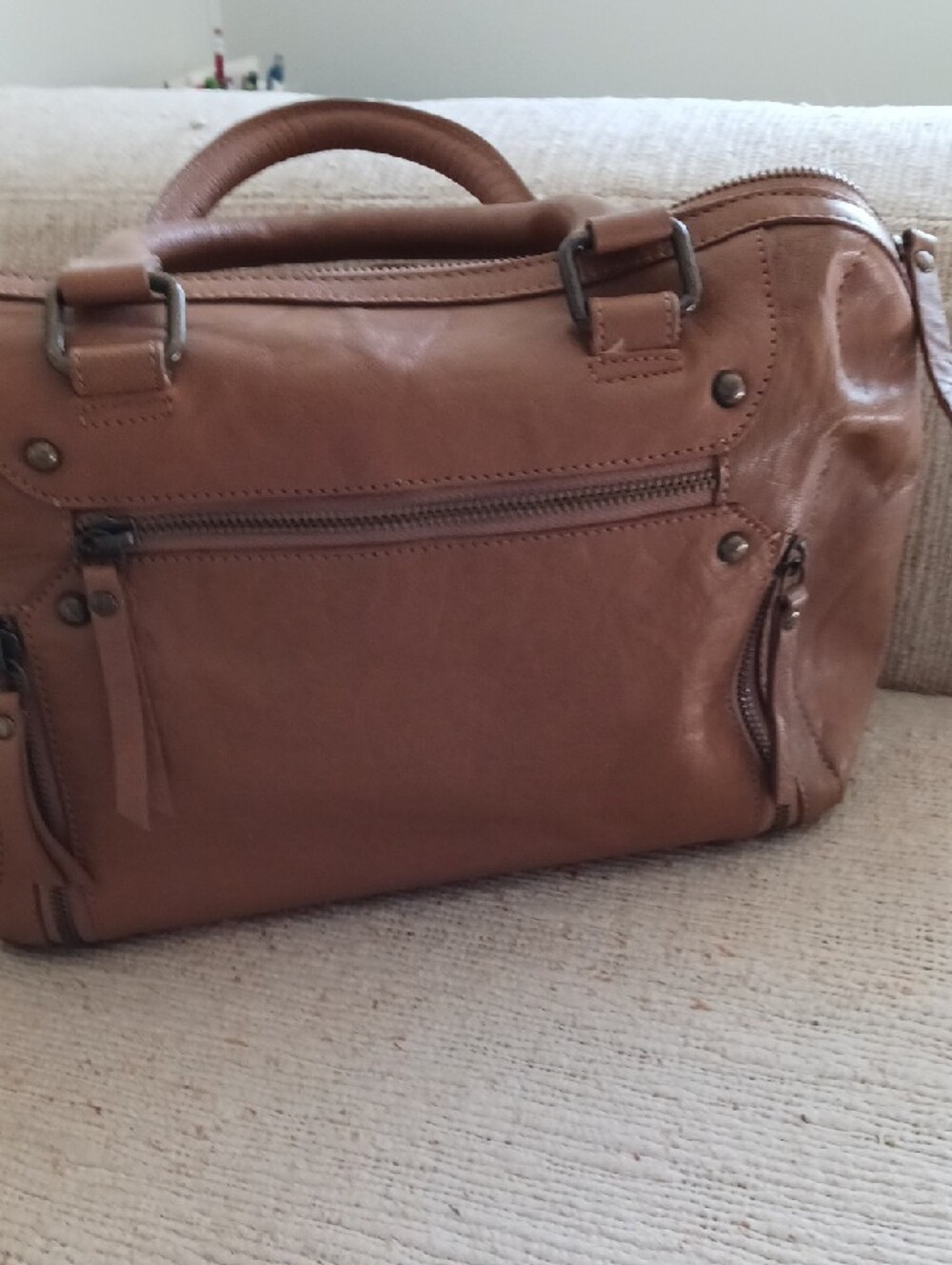 Lucky Brand Cognac Leather Patchwork Tote - Picture 5 of 6